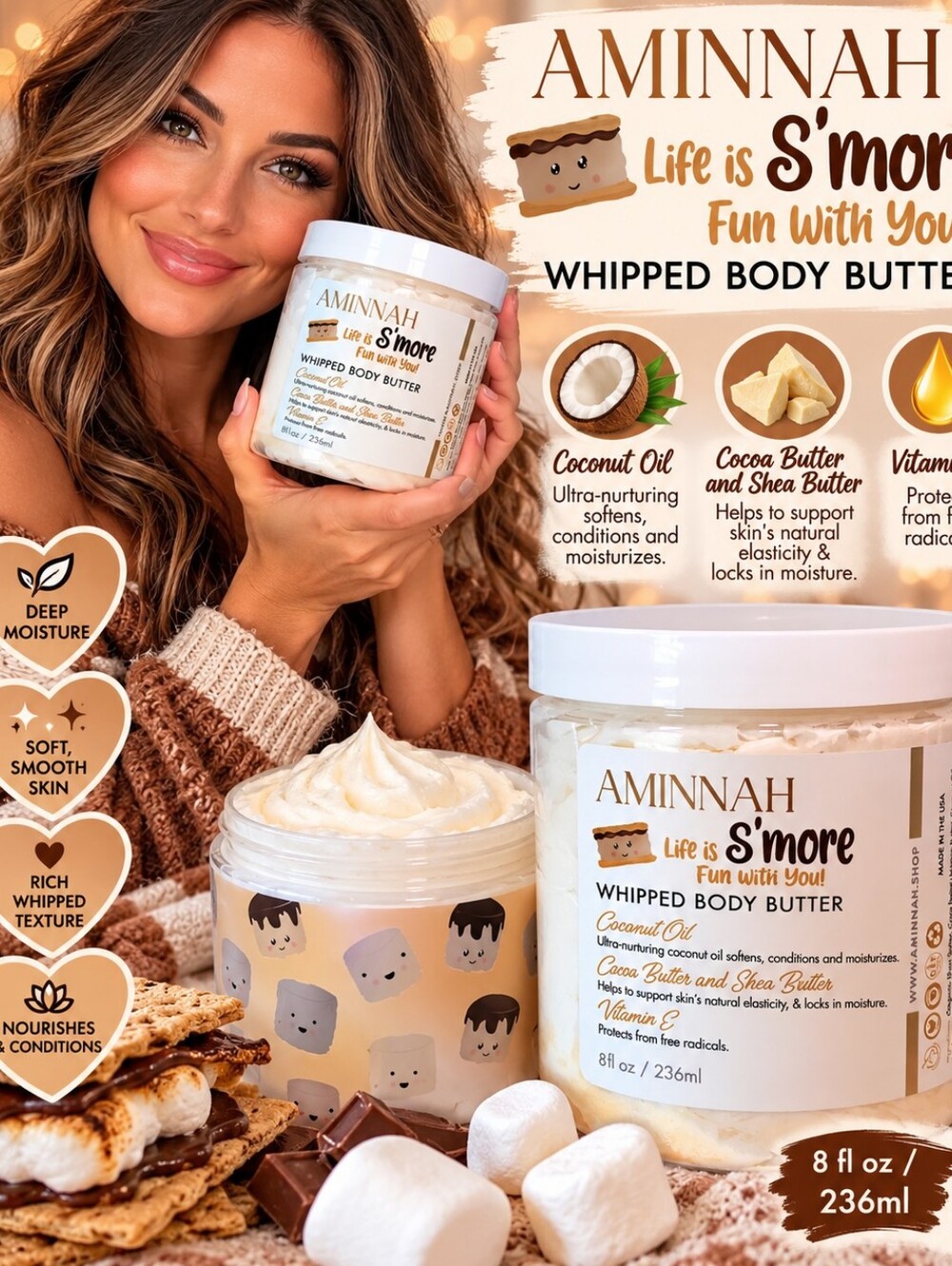 Aminnah Life is S'more Whipped Body Butter — Cream